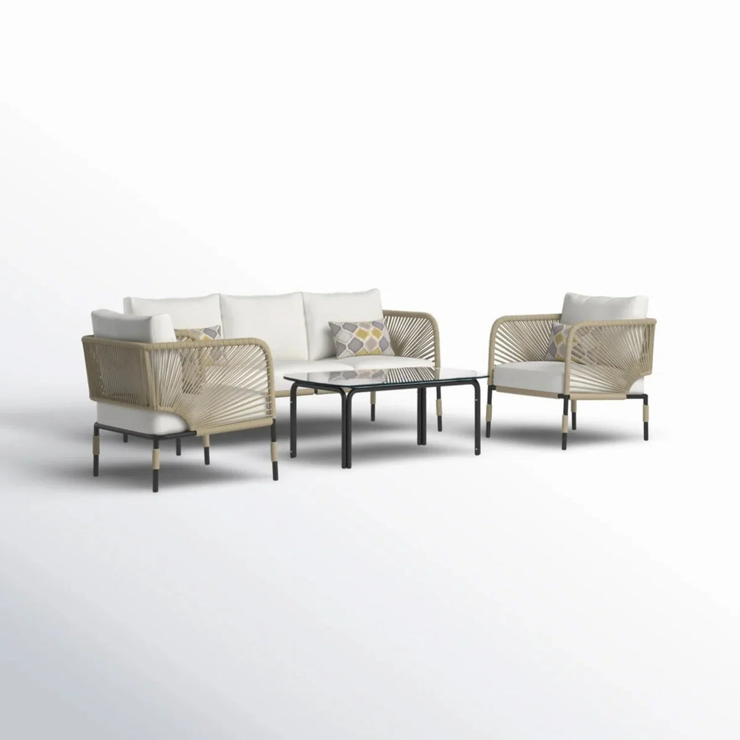 Amoura Outdoor Rope 5-Seater Sofa Set With Glass Top Table