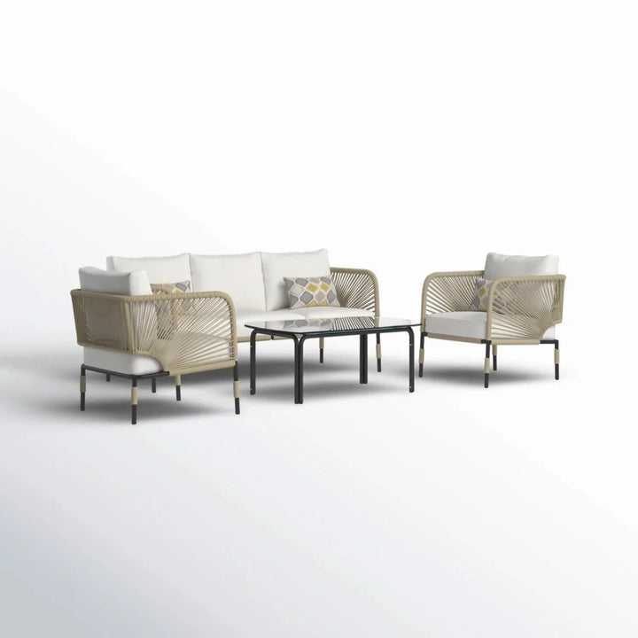 Amoura Outdoor Rope 5-Seater Sofa Set With Glass Top Table