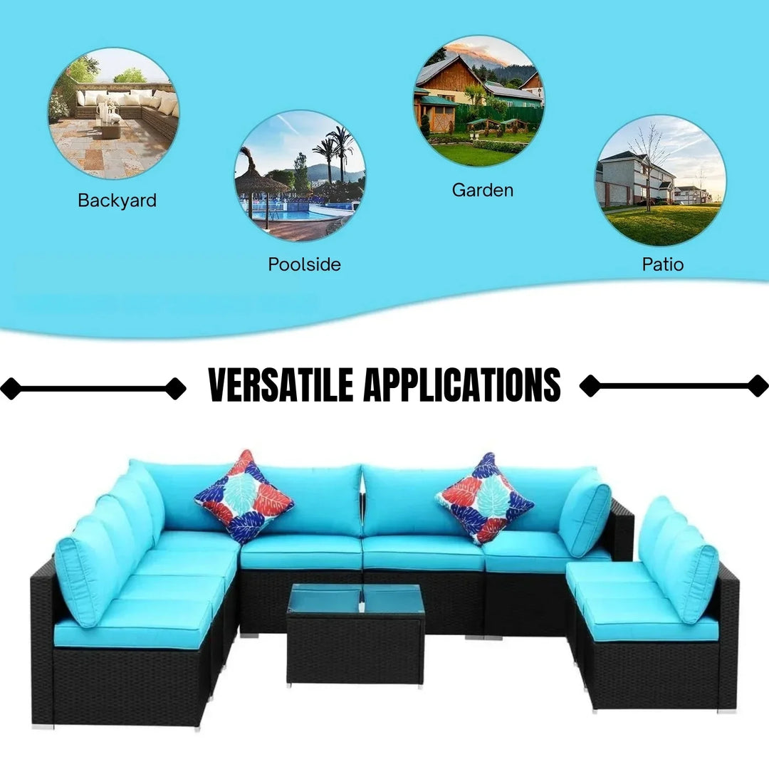 Warda Outdoor Garden Conversation Sofa Set (Black/Sky-Blue)