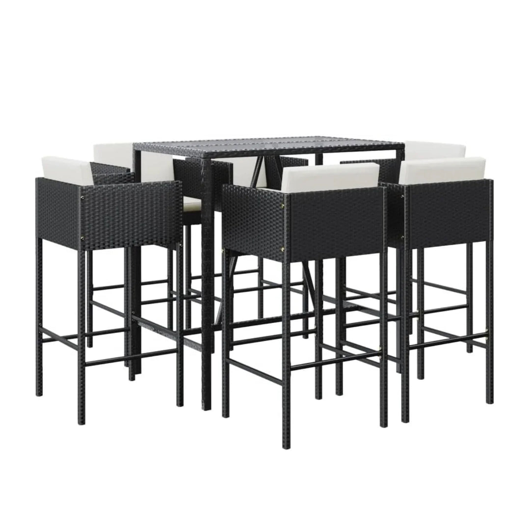 Lupe 7-Piece Outdoor Rattan Wicker Bar Set with Glass Top Table