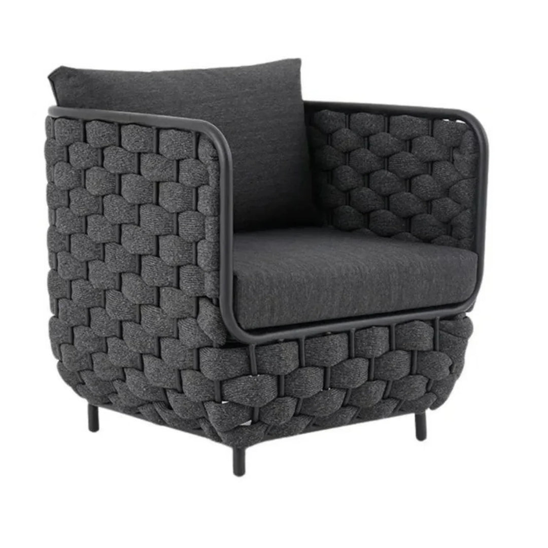 Camila 4 Piece Outdoor Rope Sofa Set with Glass Top Coffee Table (Black)