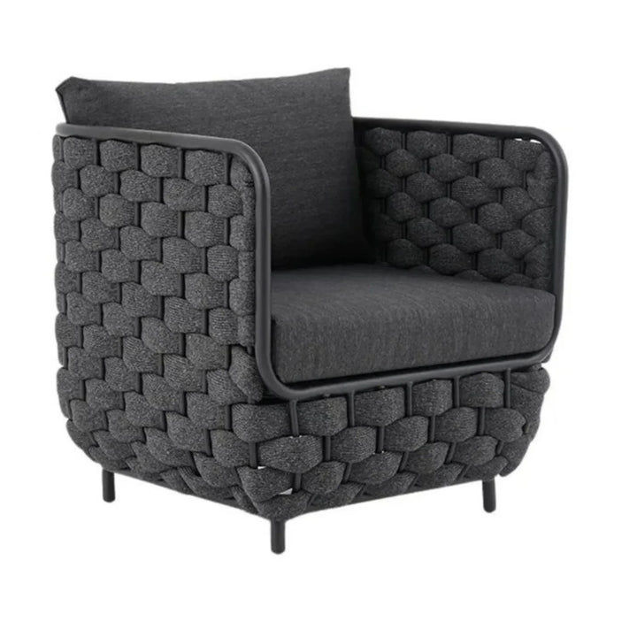 Camila 4 Piece Outdoor Rope Sofa Set with Glass Top Coffee Table (Black)