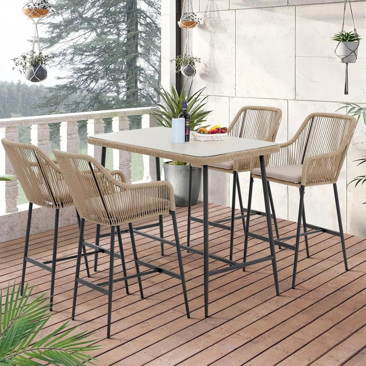 Ekatra Premium Outdoor Rope 5-Piece Bar Set With a High-Top Table