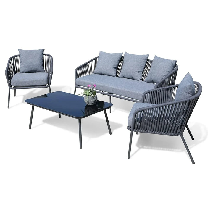 Valencia 4-Piece Outdoor Rope Patio Sofa Set (Grey)