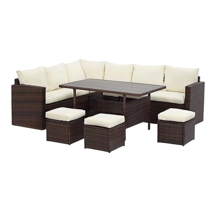 Raffaella 6-Pieces L-Shape Patio Rattan Dining Set