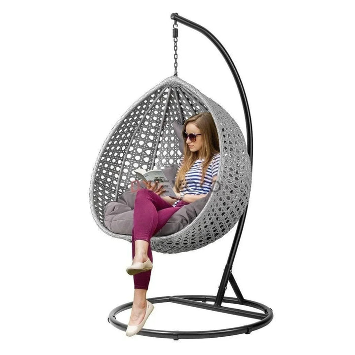 Nainika Single Seater Rattan & Wicker Swing (Grey)