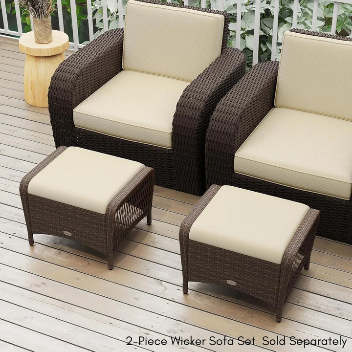 Riya 2-Piece Outdoor Rattan Wicker Ottoman Set