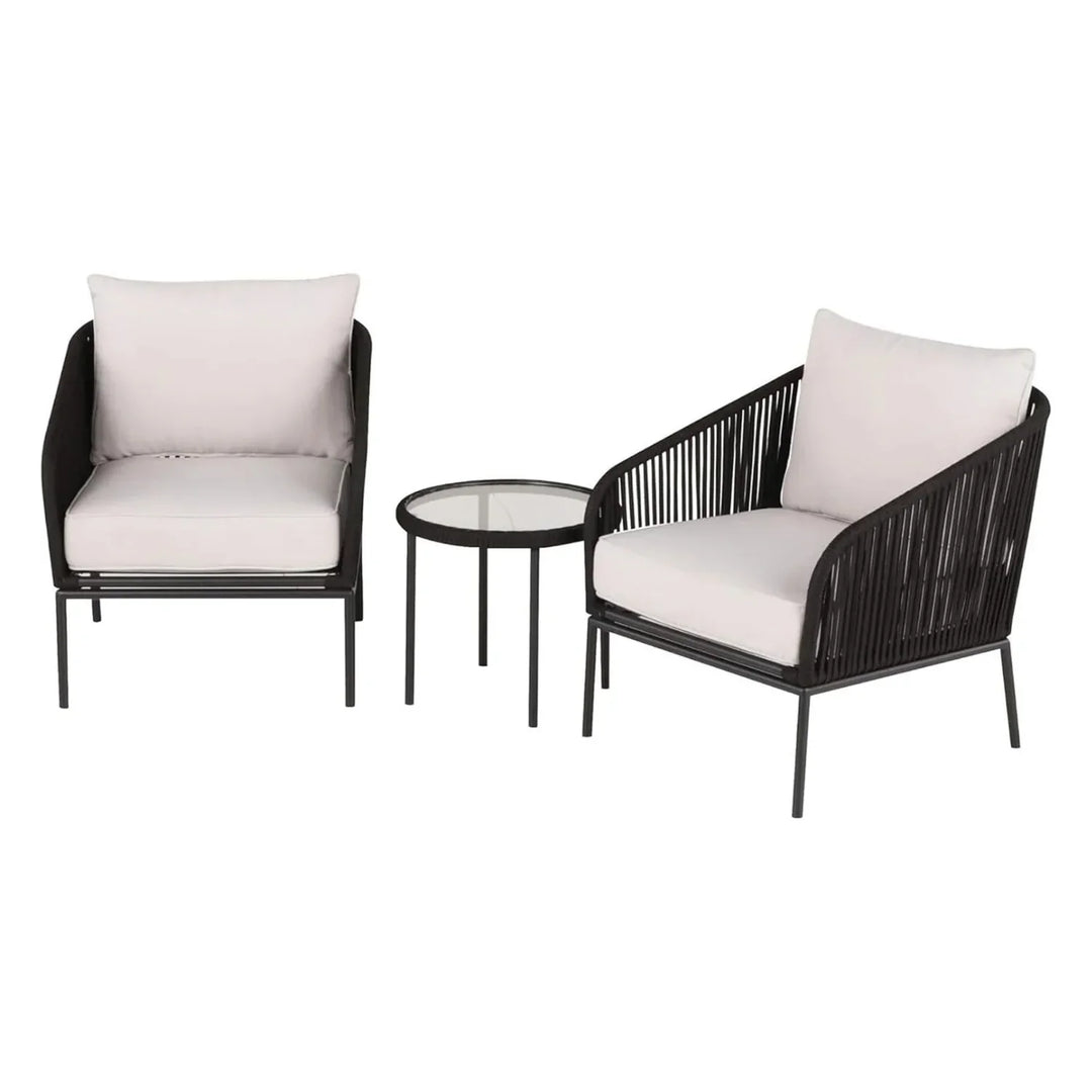 Safiya 3 Piece Outdoor Rope Bistro Set (Black & White)