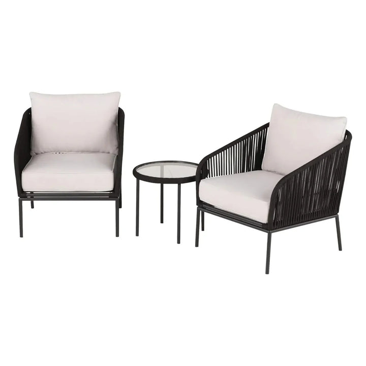 Safiya 3 Piece Outdoor Rope Bistro Set (Black & White)