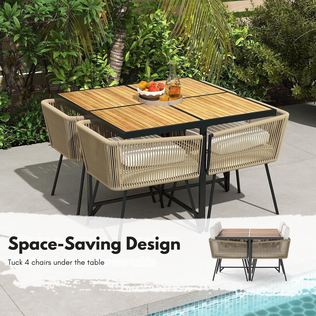 Yun 5-Piece Outdoor Patio Dining Set with Square Wood Tabletop