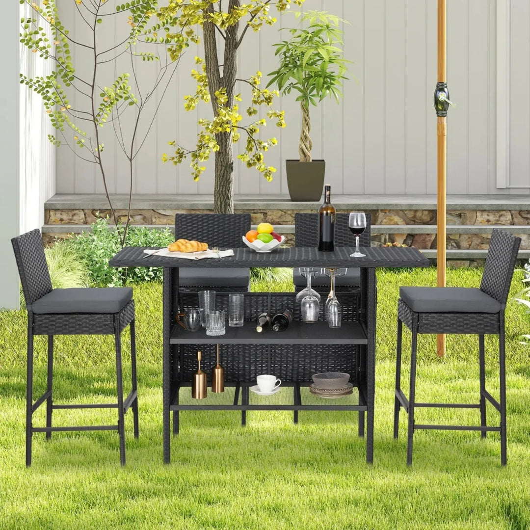 Yvette 5-Piece Outdoor Rattan Wicker Bar Set with Wicker Top Table