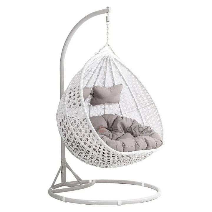 Jin Double Seater Rattan & Wicker Swing (White & Grey)