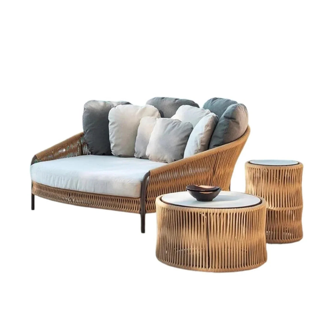 Roxane Outdoor Patio Rope Daybed With Center and Side Tables