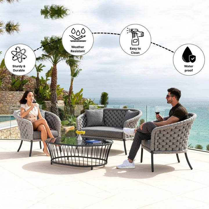 Yasmeen Outdoor Grey Rope 4 Piece Patio Sofa Set with Dark Grey Cushions