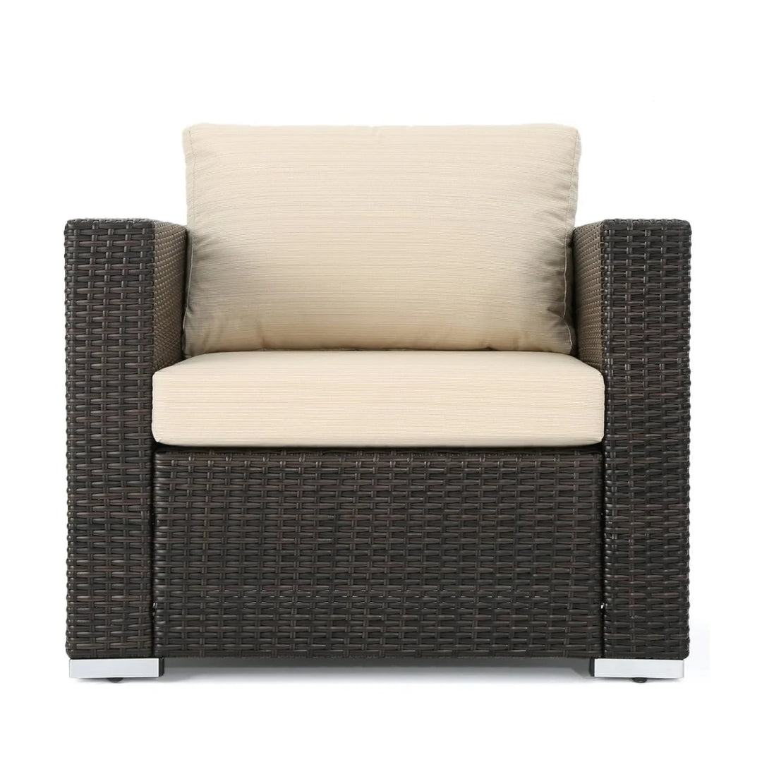 Violeta 7-Piece Rattan Sectional Sofa Set (Dark Brown/Cream)