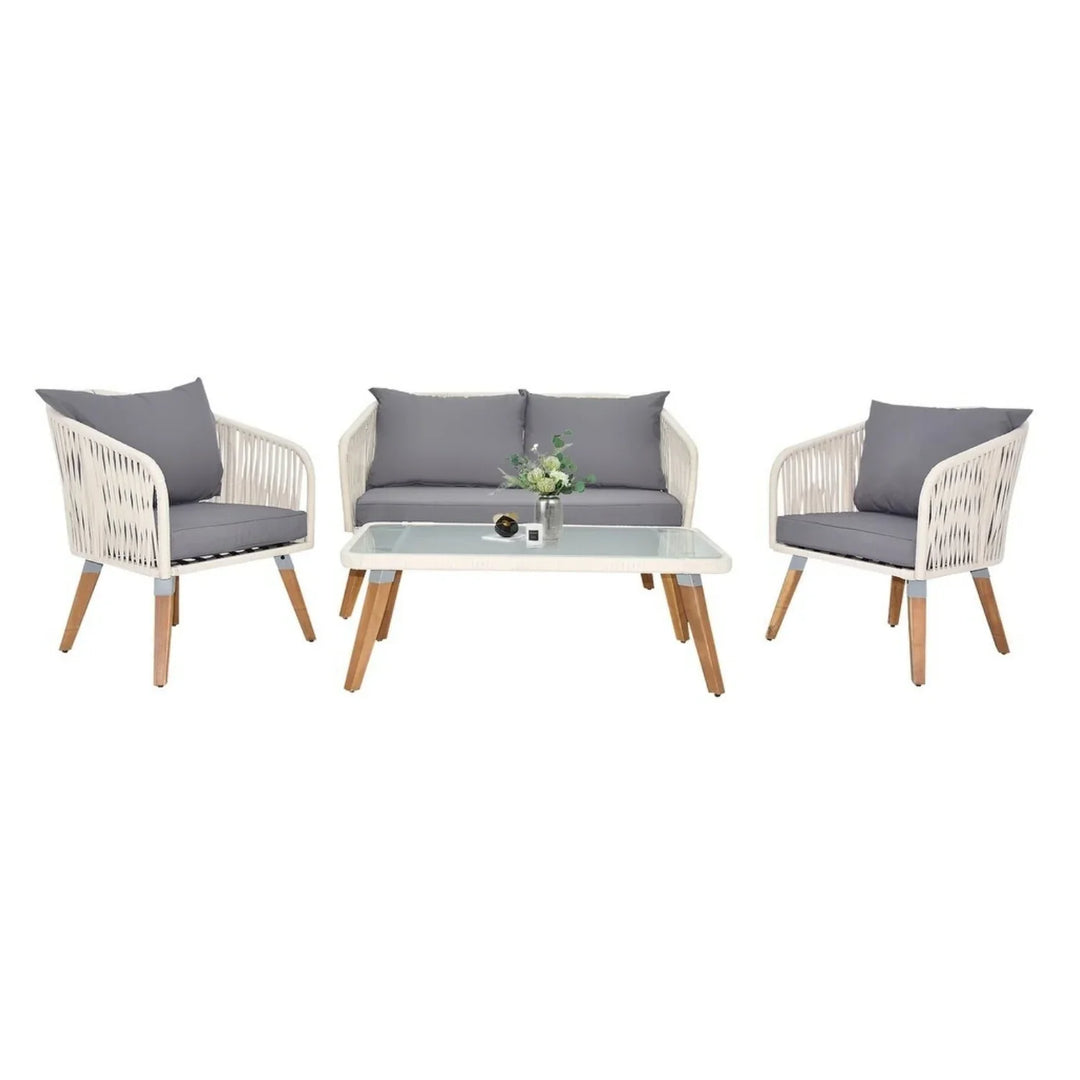 Vada Outdoor Rope 4-Piece Sofa Set (White & Grey)