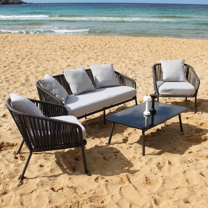 Azalea 4-Piece Outdoor Rope Patio Sofa Set (Black & Off-White)