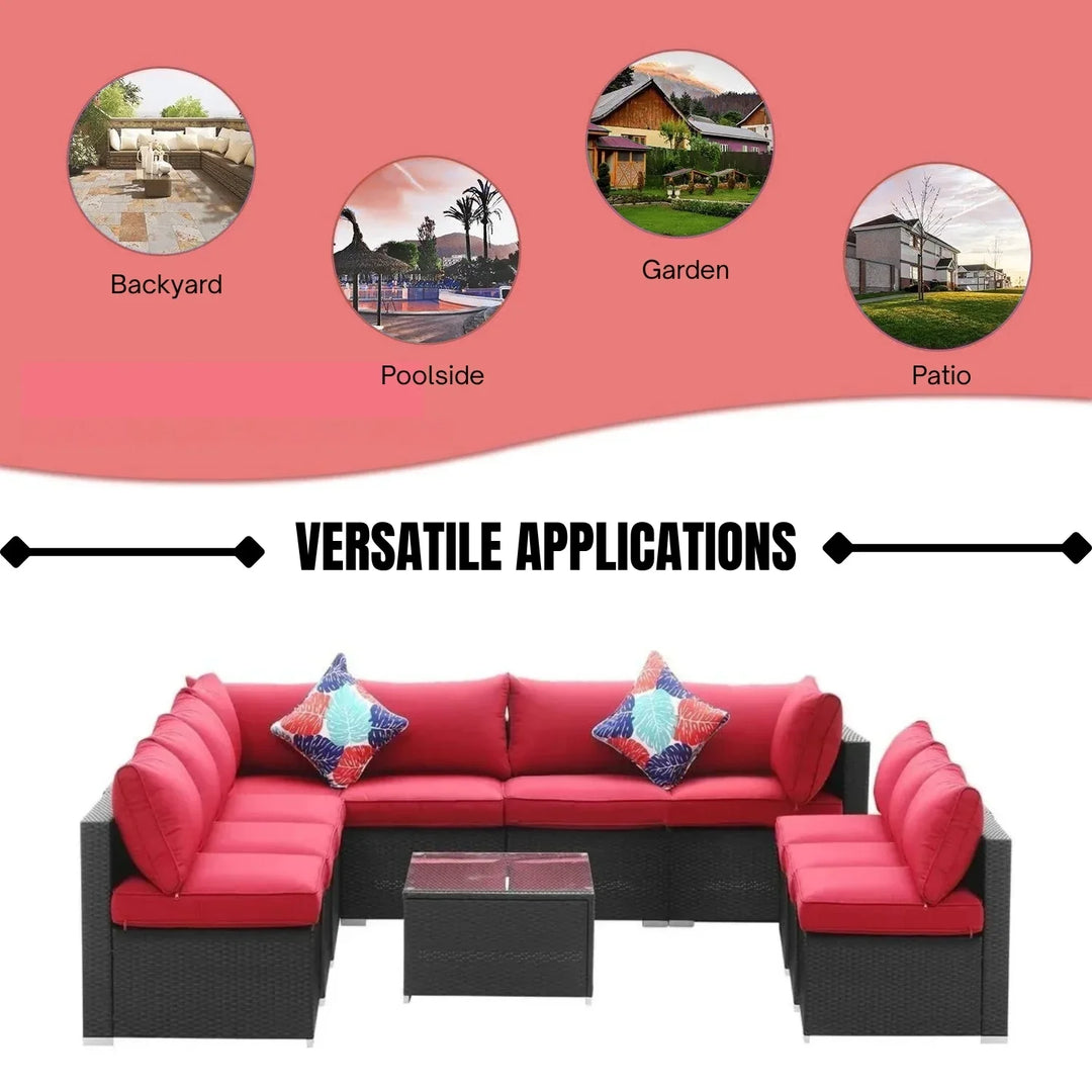 Thanaa Outdoor Garden Conversation Sofa Set (Black/Red)