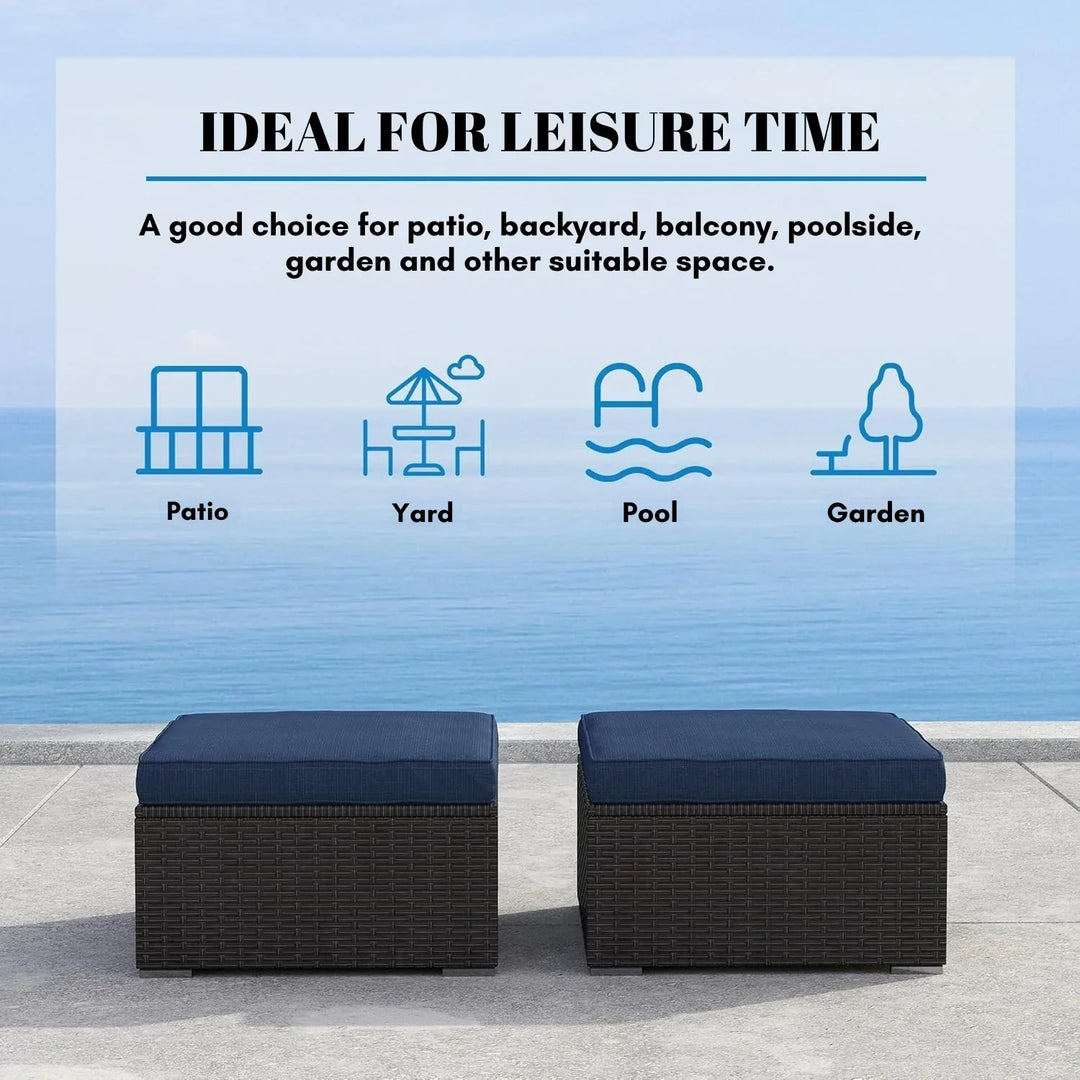 Brigitte Outdoor Rattan Wicker 2-Piece Ottoman Set