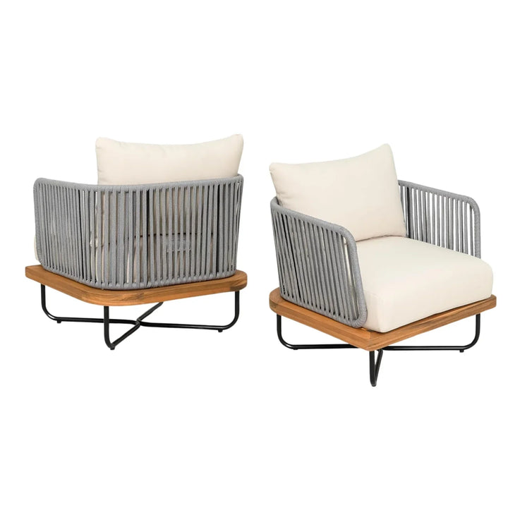 Vibhuti Outdoor 4-Piece Rope Woven Conversation Sofa Set with Wooden Top Table