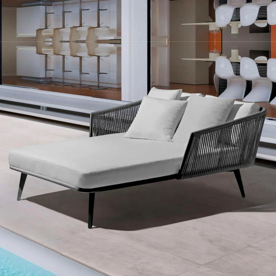 Salwa Outdoor Black Rope Patio Daybed with Comfortable Grey Cushion
