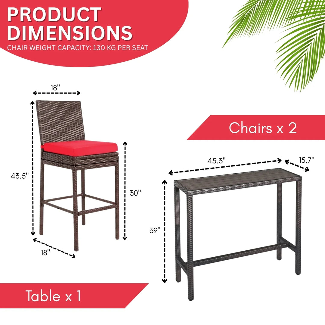 Asami All-Weather Rattan Wicker Bar Set with High-Top Outdoor Table & Chairs