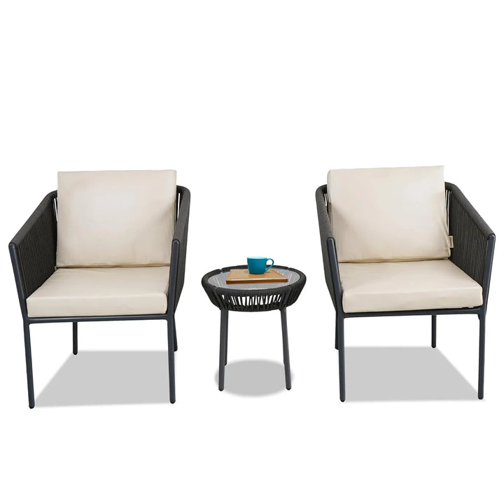 Nerida Outdoor Rope Patio Set with Glass Top Table