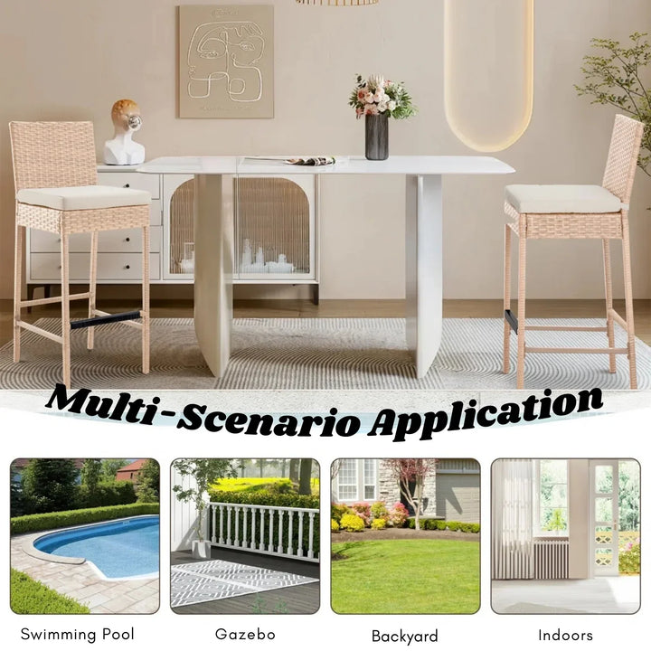 Sybille Outdoor Rattan Wicker Bar Chairs Set of 2