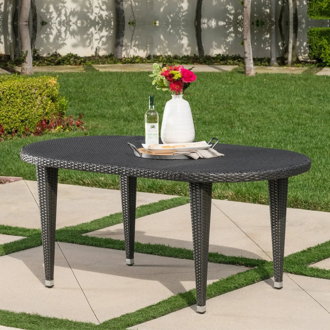 Penda Outdoor Rattan Wicker Round Patio Table (Black)