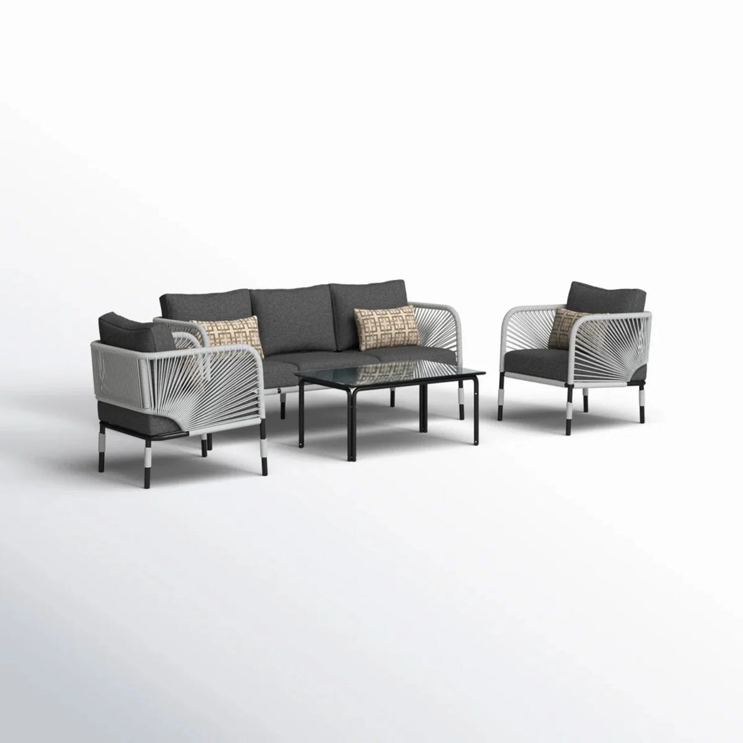 Bellamy Outdoor Rope 5-Seater Sofa Set With Glass Top Table