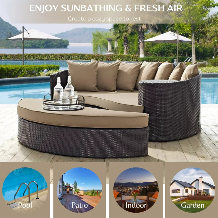 Karola Outdoor Rattan Wicker Daybed (Dark Brown & Beige)