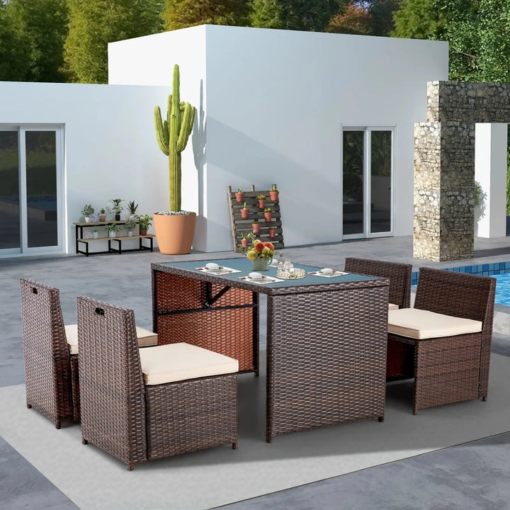 Paloma 5-Piece Outdoor Patio Dining Set with Square Glass Tabletop