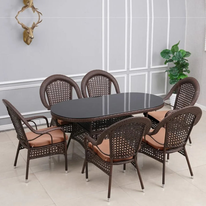 Ghazal Outdoor All-Weather Resistant Rattan Wicker 7-Piece Dining Set