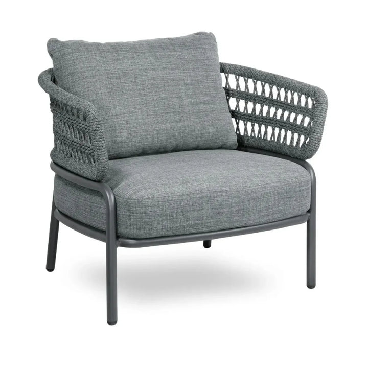 Raelynn Outdoor Rope 4-Piece Patio Sofa Set with Glass Top Table (Grey)