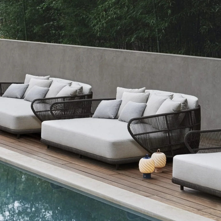 Faustina Outdoor Grey Rope Patio Daybed With Off-White Cushion