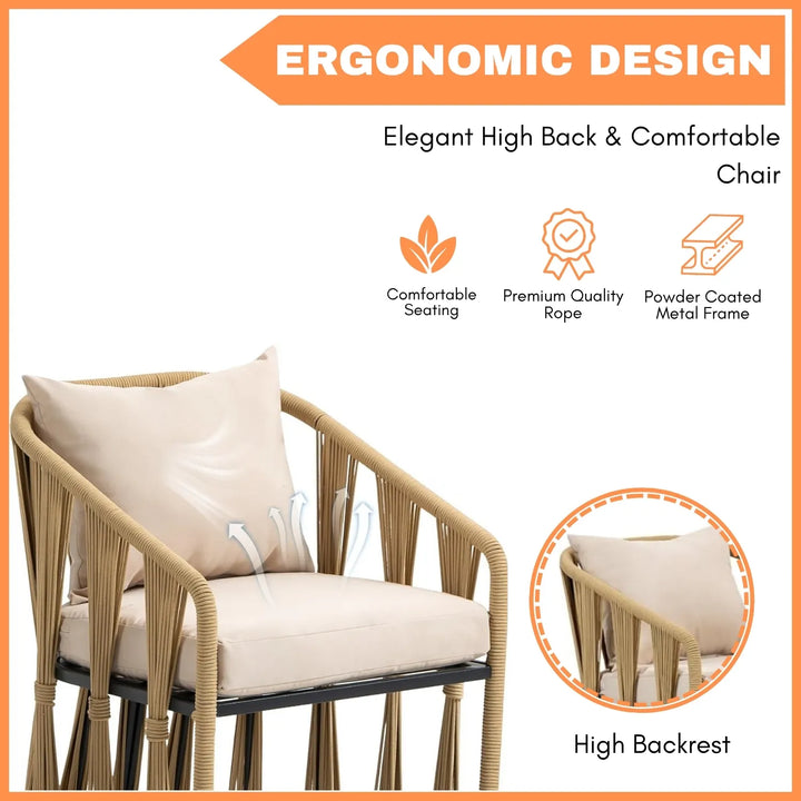 Harlow Outdoor Rope 3-Piece Patio Set