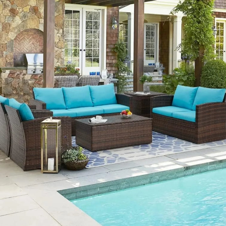 Radhani Outdoor 7-Seater Wicker Sectional Sofa Set