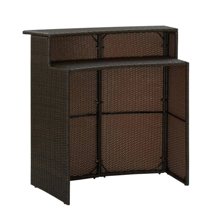 Herminia Outdoor Rattan Wicker Bar Table With a High-Top Design & Integrated Storage Shelf
