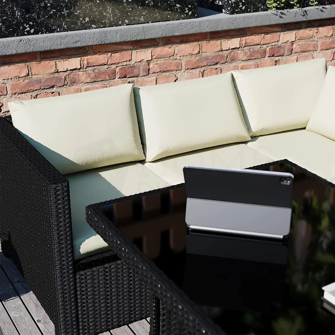 Thea 6-Piece Outdoor Wicker Patio Dining Set – Black/Cream