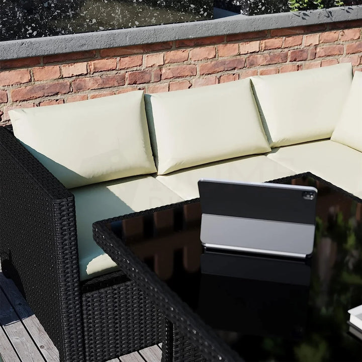 Thea 6-Piece Outdoor Wicker Patio Dining Set – Black/Cream