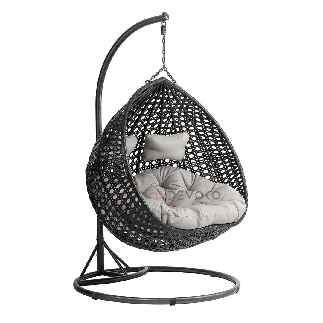 Hai Double Seater Rattan & Wicker Swing (Black & Grey)