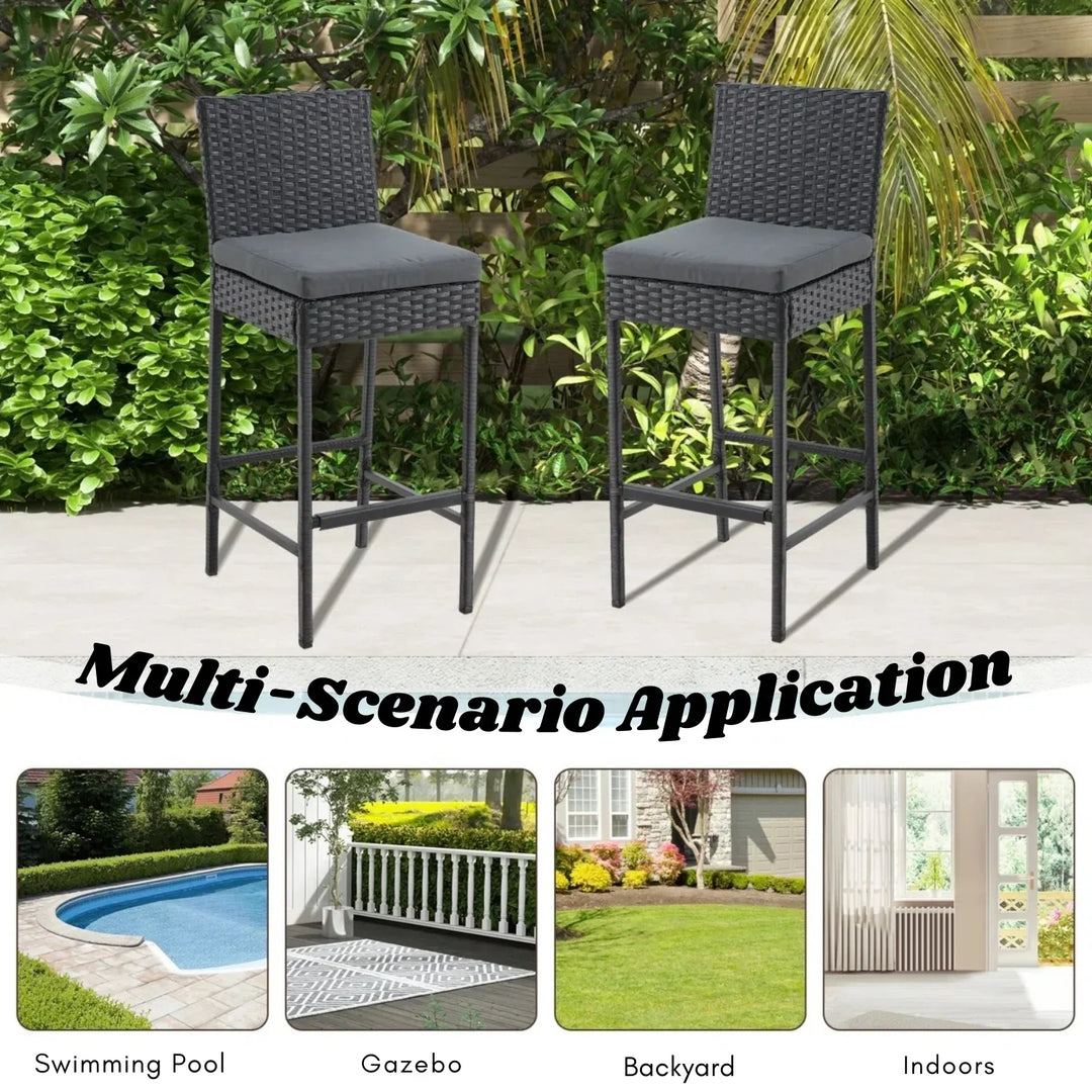 Thekla Outdoor Rattan Wicker Bar Chairs Set of 2