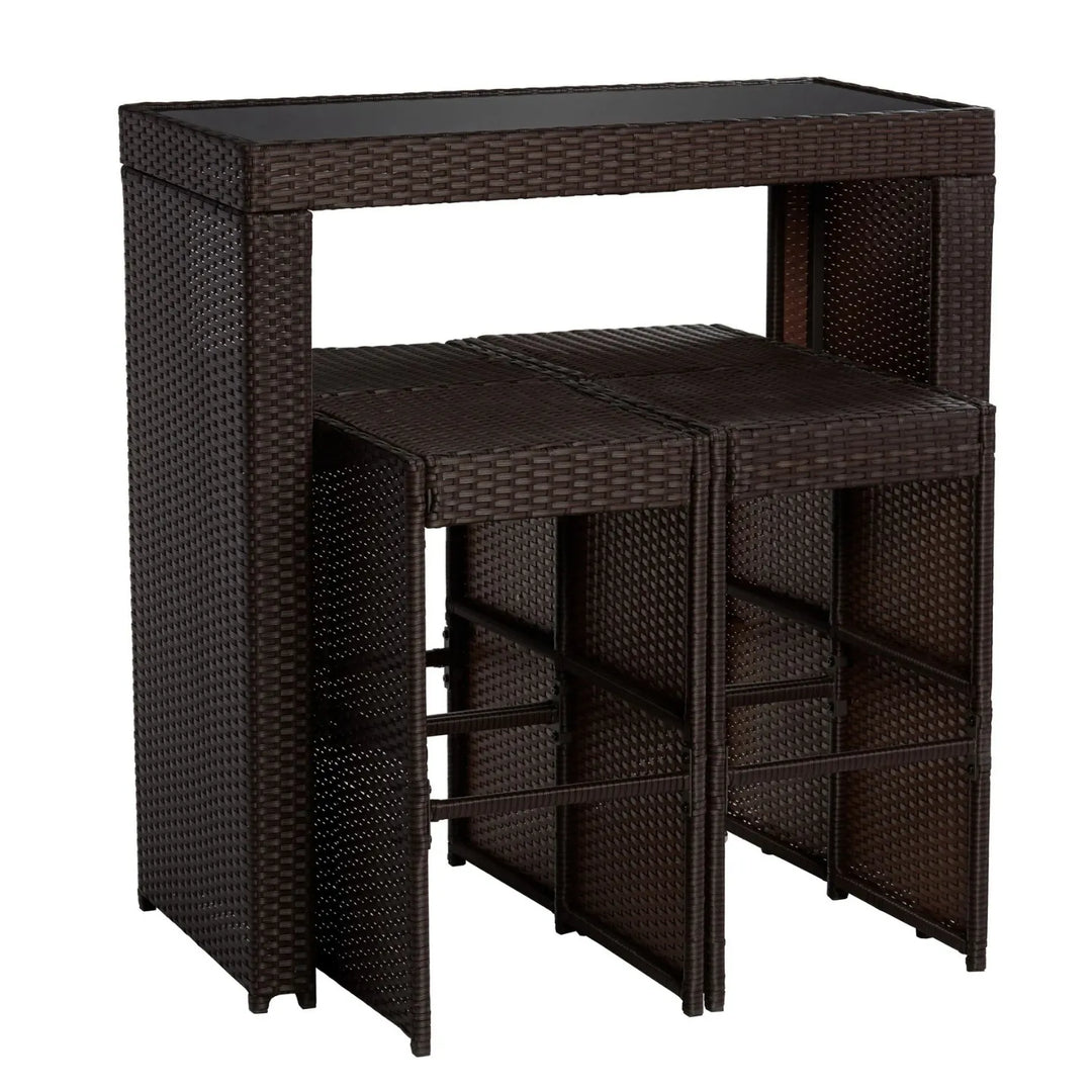 Xia 5-Piece Outdoor Rattan Wicker Bar Set with Glass Top Table