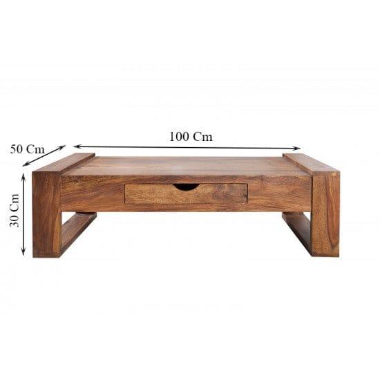 Riverton Solid Sheesham Wood Coffee Table With Drawer In Honey Finish