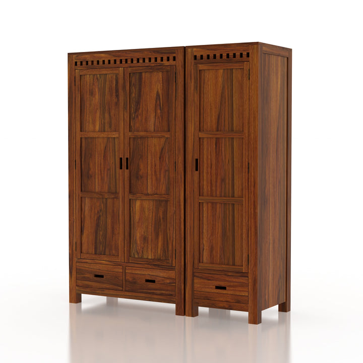 Rafaela Solid Sheesham Wood Dual Wardrobe/Almirah