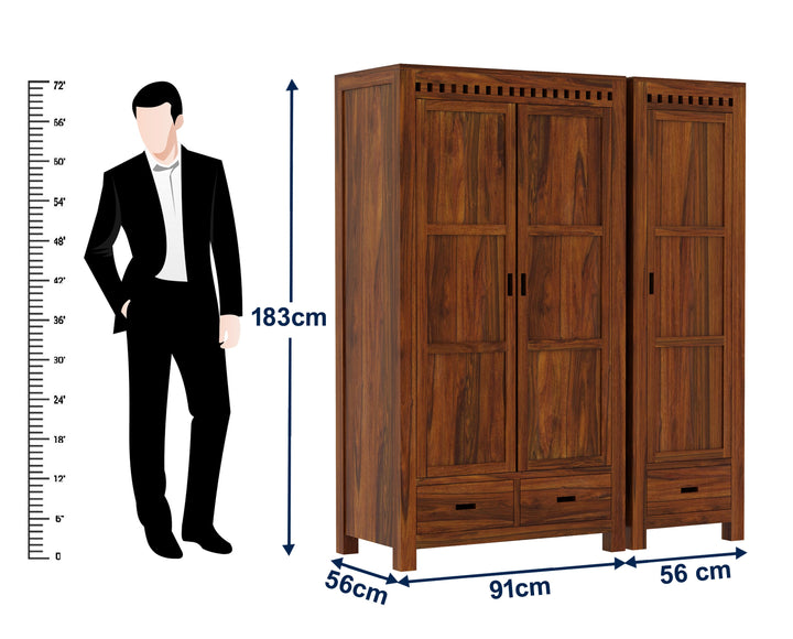 Rafaela Solid Sheesham Wood Dual Wardrobe/Almirah