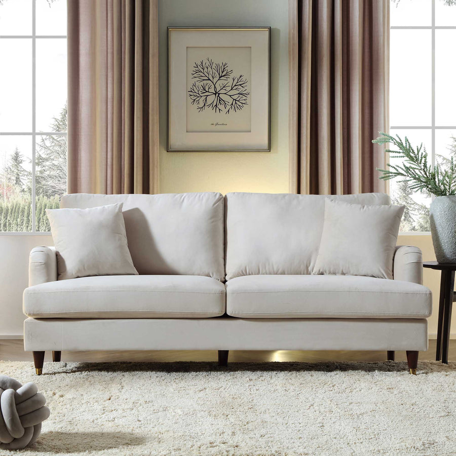 Brigette 3-Seater Beige Velvet Sofa with Antique Brass Castor Legs Sofas