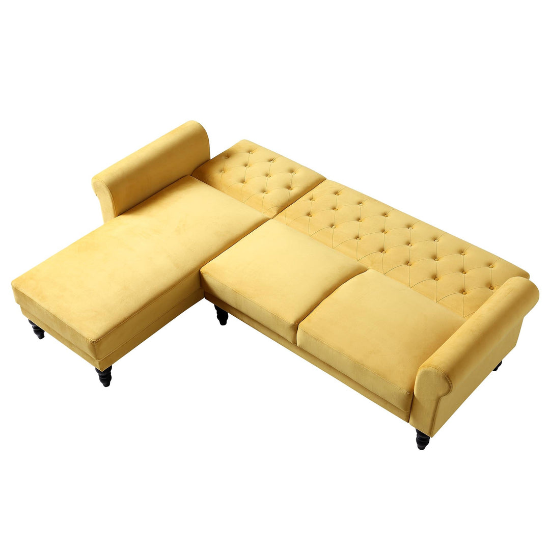 Hanney Chesterfield Chaise Sofabed in Mustard Yellow Velvet Sofa Beds