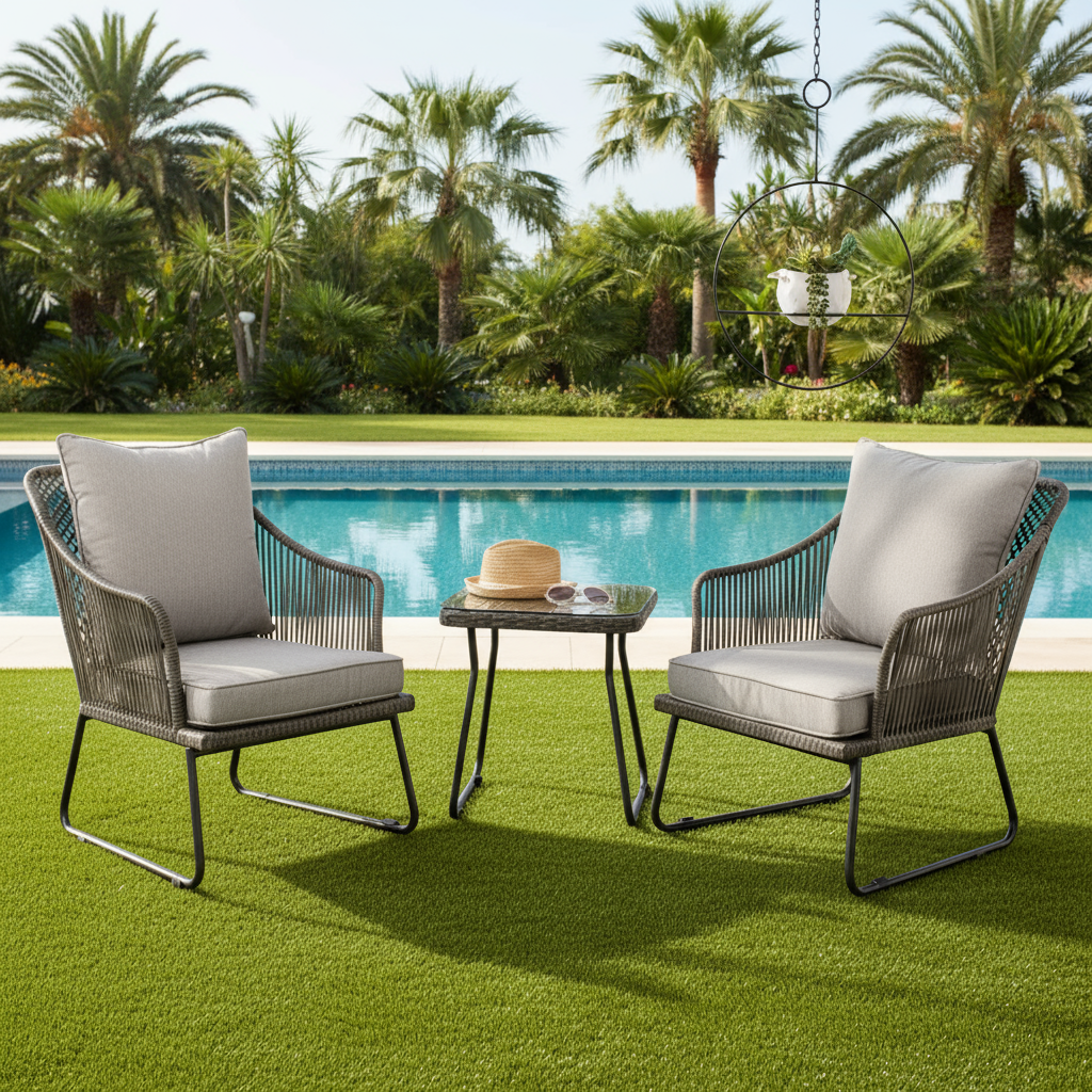 Aadhan Outdoor Patio Seating Set 2 Chairs and 1 Table Set (Grey)