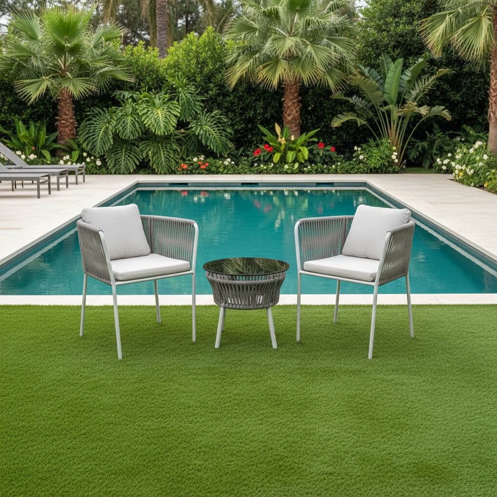 Abelardo Espiritu Outdoor Patio Seating Set 2 Chairs and 1 Table Set Braided & Rope